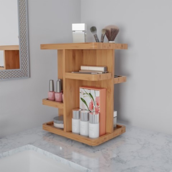 Hastings Home Makeup Organizer, Rotating Compact Modern Bamboo Skincare Cosmetic and Vanity Carousel for Bedroom 165691BTV